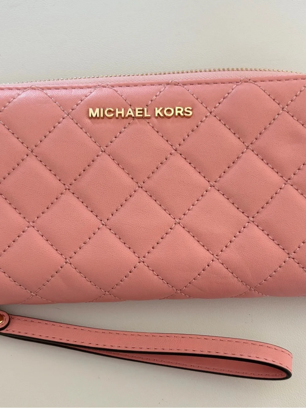 Michael Kors Quilted Rose Pink Leather Wristlet with Gold hardware